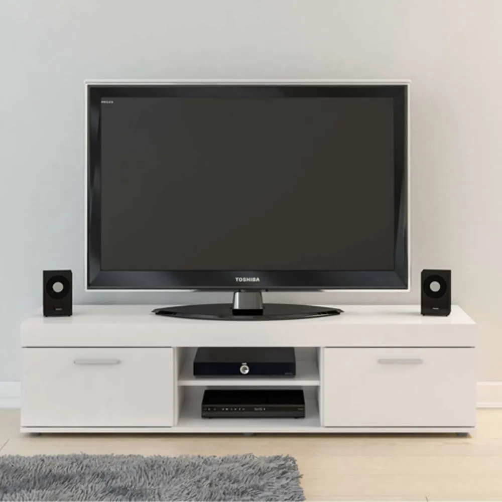 Edged TV Stand with 2 Doors - White