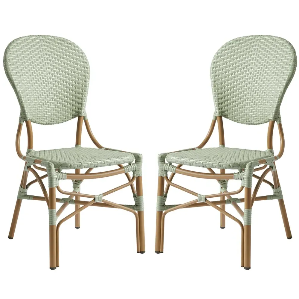 Edinburg Rattan Bar Chairs - Pastel Green, Wood