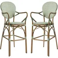 Edinburg Rattan Bar Stools - Pastel Green, Wood