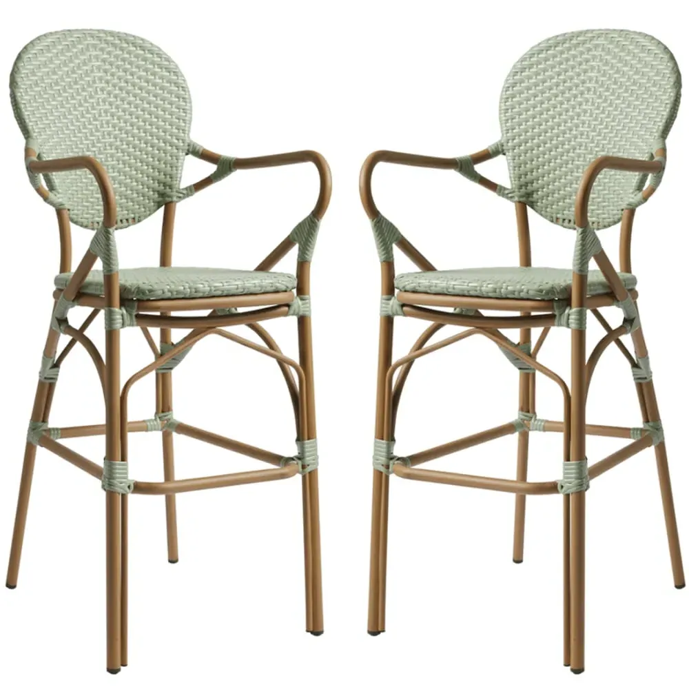 Edinburg Rattan Bar Stools - Pastel Green, Wood