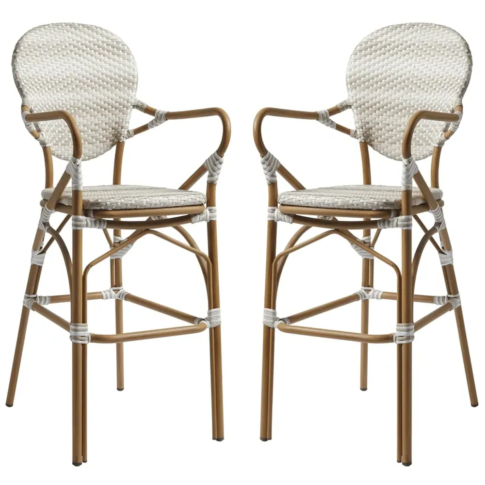 Edinburg Rattan Bar Stools with Wooden Frame - Natural
