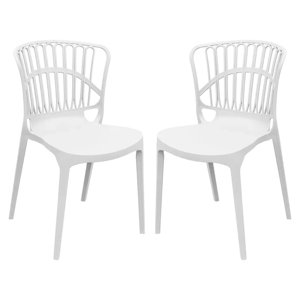 Edinburgh Stacking Garden Chairs Pair - White, Plastic