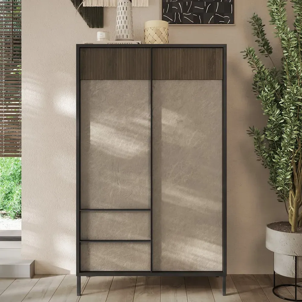 Edison Wooden Highboard with 2 Doors 2 Drawers - Lava Mercure Oak