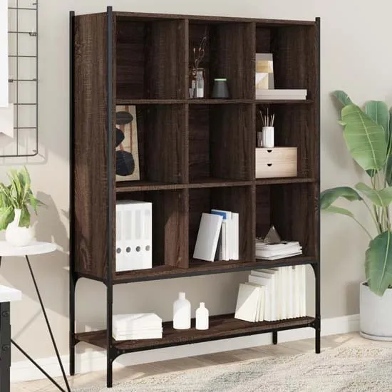 Edisto 9-Shelf Bookcase - Brown Oak, Engineered Wood