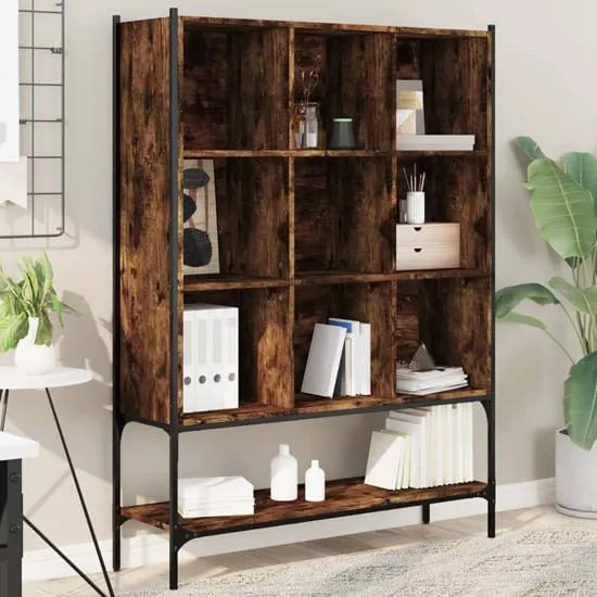 Edisto 9-Shelf Bookcase - Smoked Oak, Engineered Wood