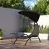 Ediva Steel Sun Lounger with Canopy - Black