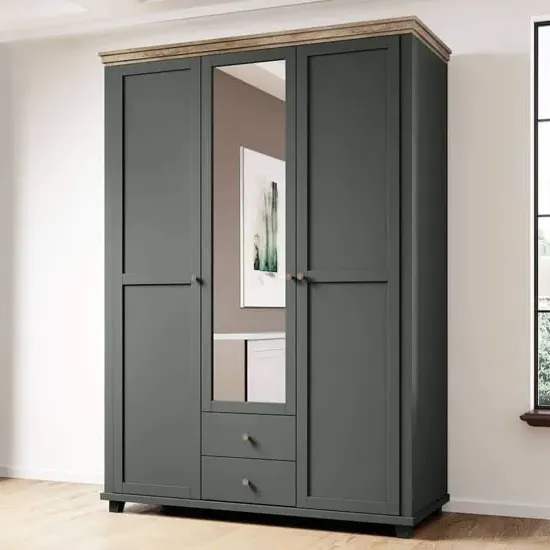 Eilat 3-Door Mirrored Wardrobe - Green
