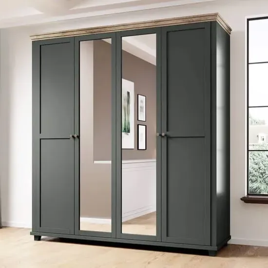 Eilat 4-Door Mirrored Wardrobe - Green