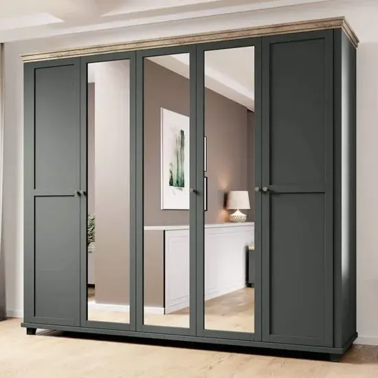 Eilat 5-Door Mirrored Wardrobe - Green