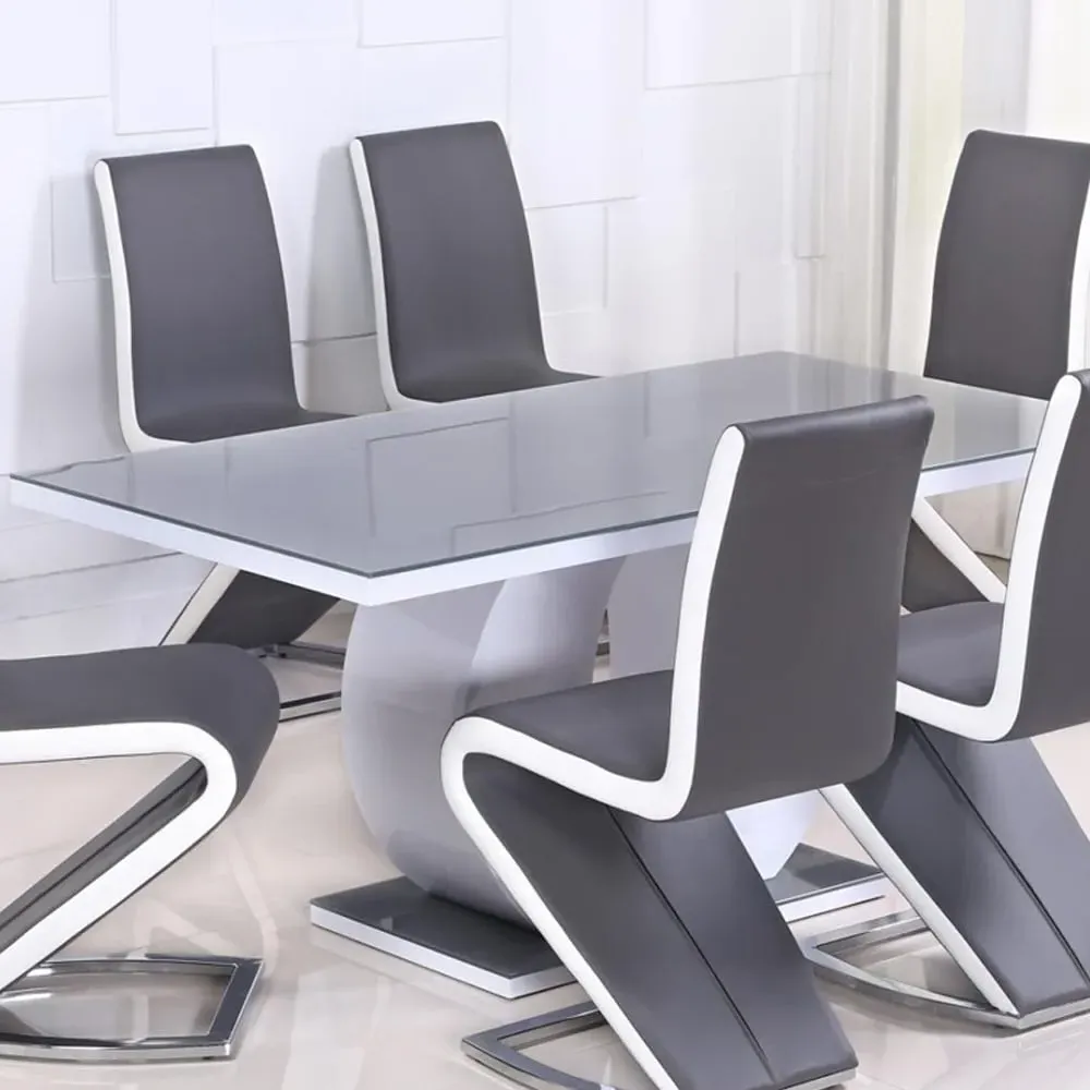 Eira Glass Top Dining Table - Grey, White image