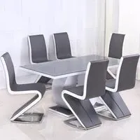 Eira Glass Top Dining Table with 6 Aelia Chairs - Grey
