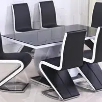 Eira Rectangular Dining Table - Black Glass, White Base