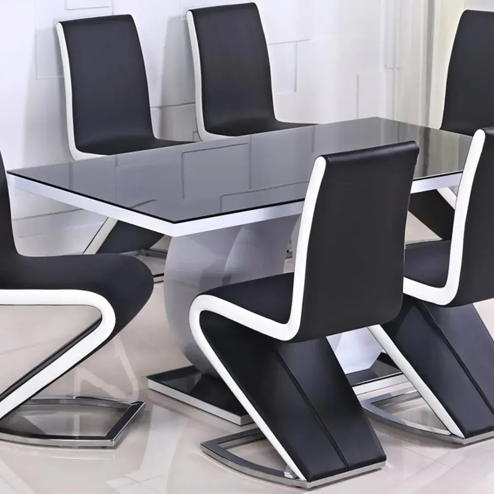 Eira Rectangular Dining Table - Black Glass, White Base