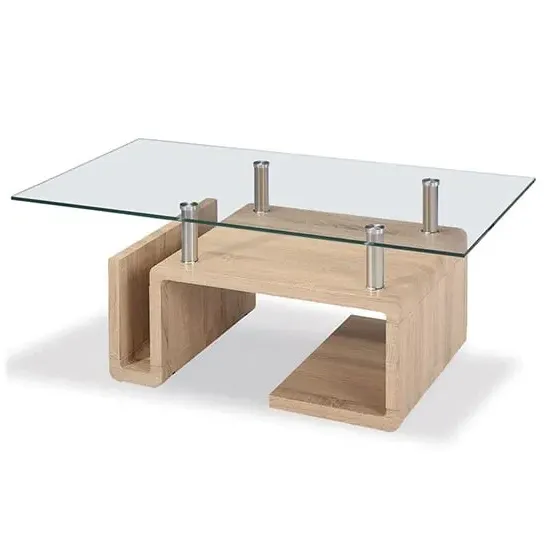 Eirian Clear Glass Coffee Table - Clear, Wood image