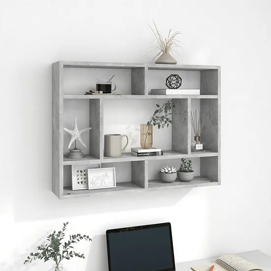 Eissa Rectangular Wall Shelf - Concrete Effect, Engineered Wood