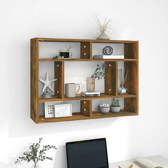Eissa Rectangular Wall Shelf - Smoked Oak, Engineered Wood