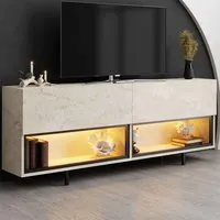 Ekol Down TV Stand with 2 Doors & LED - Travertine Marble Effect alternate view