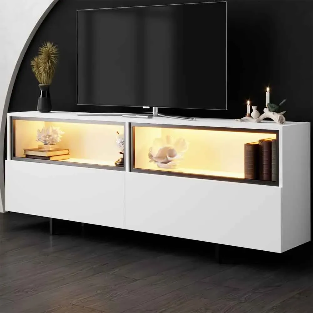 Ekol Up TV Stand with LED and 2 Doors - White, Melamine product