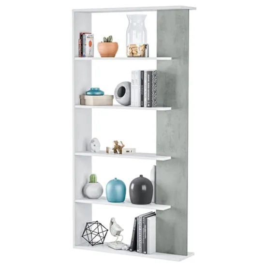 Elaina 5 Shelf Bookcase - White, Concrete image