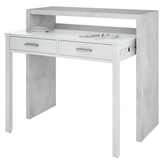 Elaina Pull Out Laptop Desk - White, Concrete