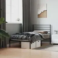 Eldon Single Bed Frame with Headboard - Black, Metal