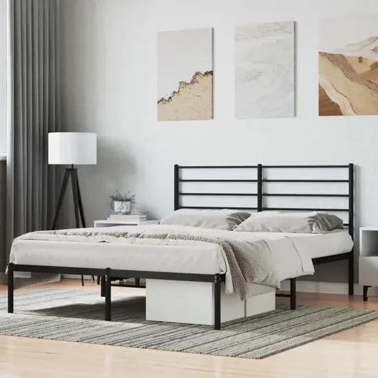 Eldon Small Double Bed Frame with Headboard - Black, Metal