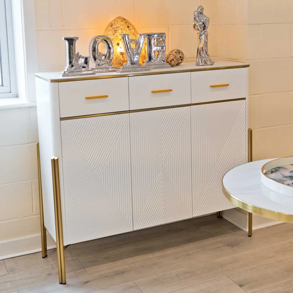 Eldora Marble Top Sideboard with 3 Doors 3 Drawers - White, Gold