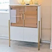 Eldora Marble Top Storage Cabinet with 4 Doors - White, Gold