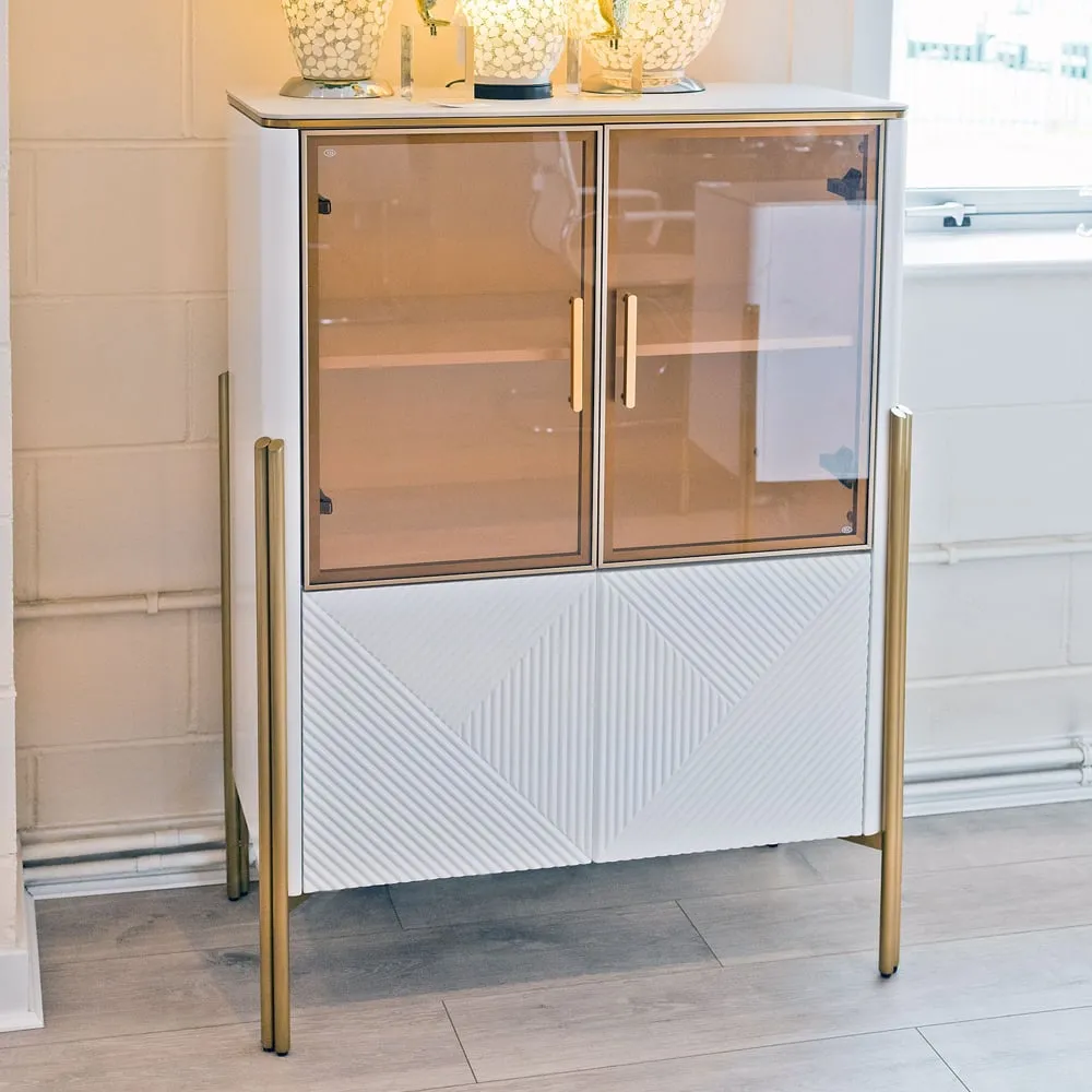 Eldora Marble Top Storage Cabinet with 4 Doors - White, Gold