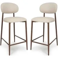 Eldoro Bar Chairs with Brown Legs, Pair - Taupe, Faux Leather alternate view