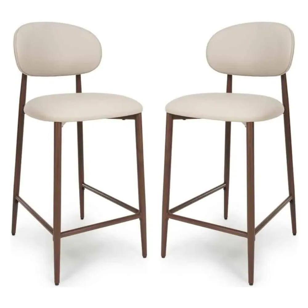 Eldoro Bar Chairs with Brown Legs, Pair - Taupe, Faux Leather product