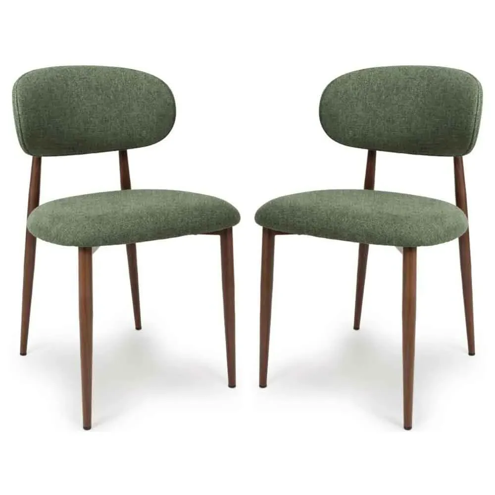 Eldoro Dining Chairs with Brown Legs, Set of 2 - Green, Fabric product