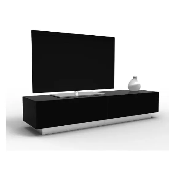 Elements Large TV Stand with 2 Glass Doors - Black, Wood