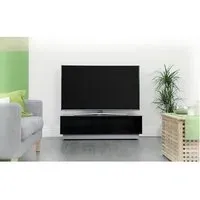 Elements Small TV Stand with 2 Glass Doors - Black, Wood