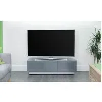 Elements Small TV Stand with 2 Glass Doors - Grey, Wood