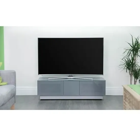 Elements Small TV Stand with 2 Glass Doors - Grey, Wood image