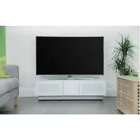 Elements Small TV Stand with 2 Glass Doors - White, Wood