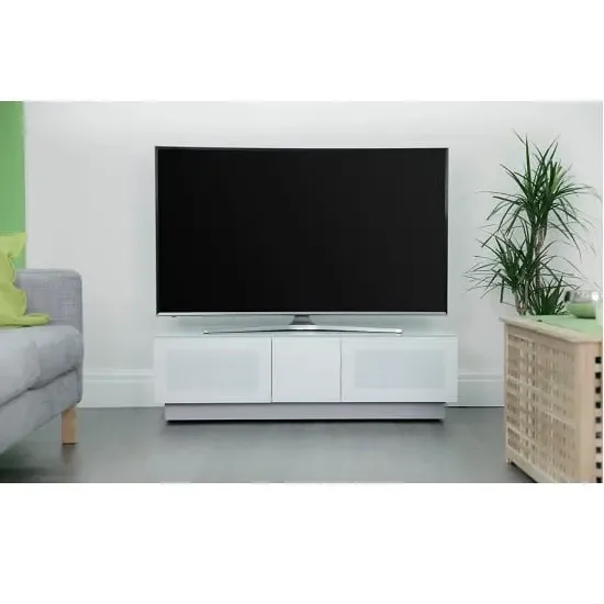 Elements Small TV Stand with 2 Glass Doors - White, Wood