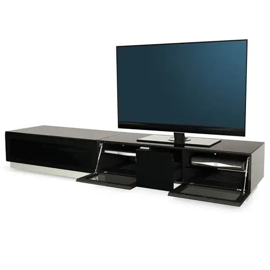 Elements TV Stand with 3 Glass Doors - Black, Wood