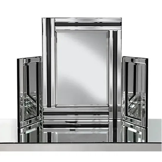 Elena Triple Panel Dressing Table Mirror with Black Inserts - Silver