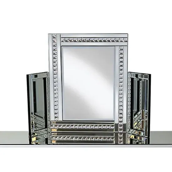 Elena Triple Panel Dressing Table Mirror with Crystal Detail - Silver