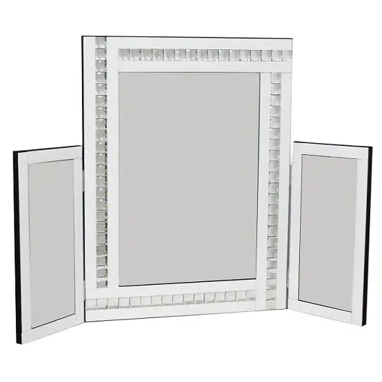 Elena Triple Panel Dressing Table Mirror with Crystal Detail - White