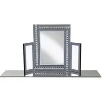 Elena Triple Panel Dressing Table Mirror with Smoke Crystals - Silver