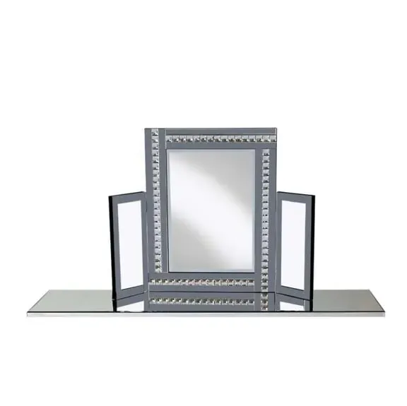 Elena Triple Panel Dressing Table Mirror with Smoke Crystals - Silver