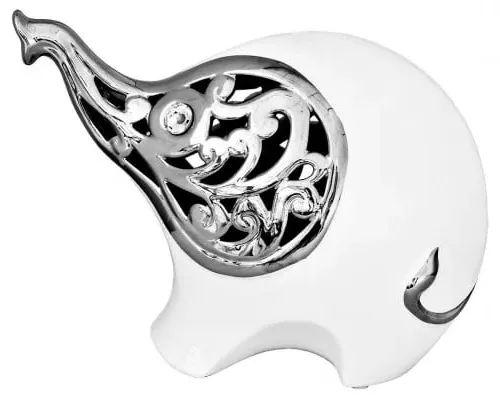 Elephant Sculpture - White, Silver image