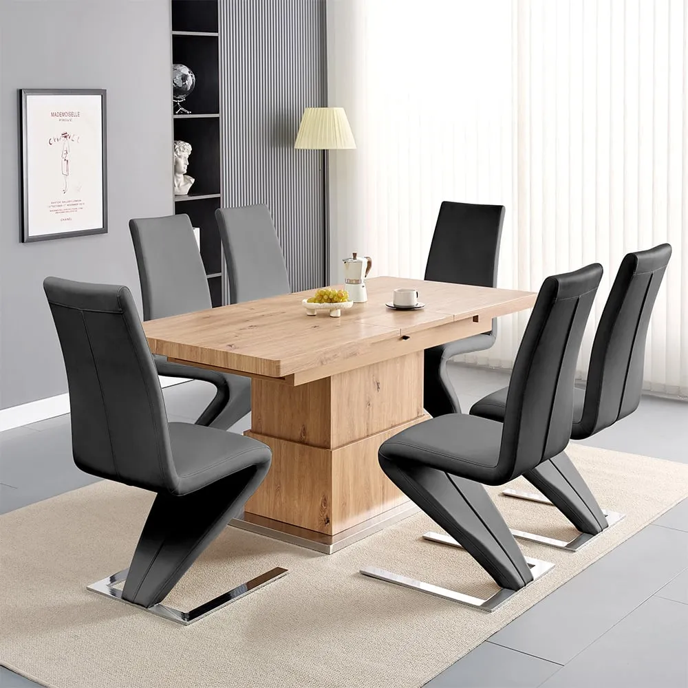 Elgin Convertible Dining Table with 6 Demi Chairs - Sonoma Oak