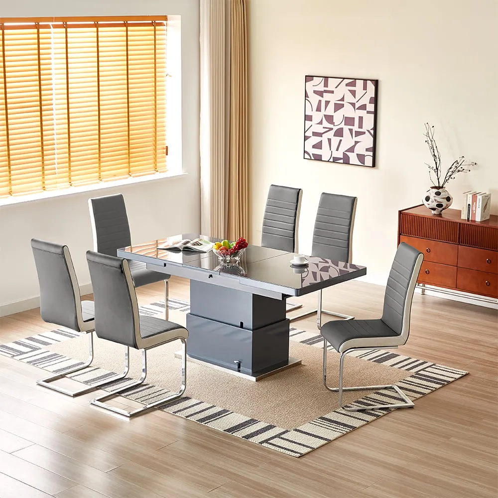 Elgin Convertible Dining Table with 6 Symphony Chairs - Grey