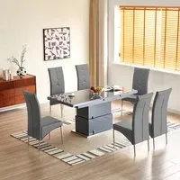 Elgin Convertible Dining Table with 6 Vesta Chairs - Grey