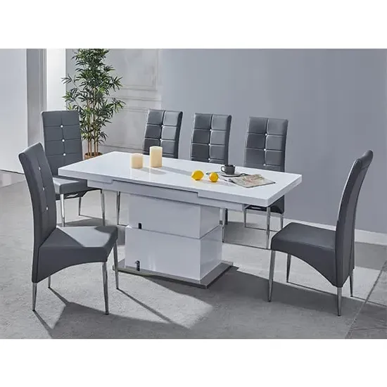 Elgin Convertible Dining Table with 6 Vesta Chairs - Grey