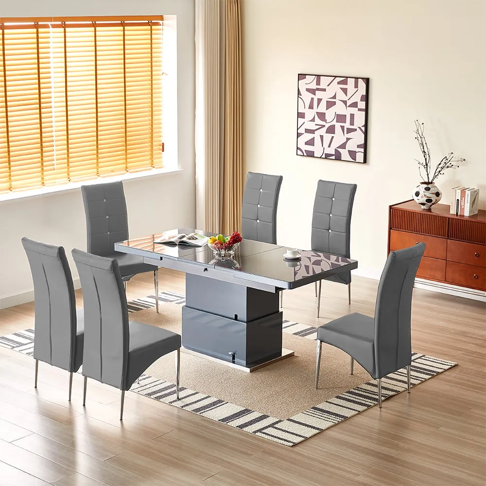 Elgin Convertible Dining Table with 6 Vesta Chairs - Grey